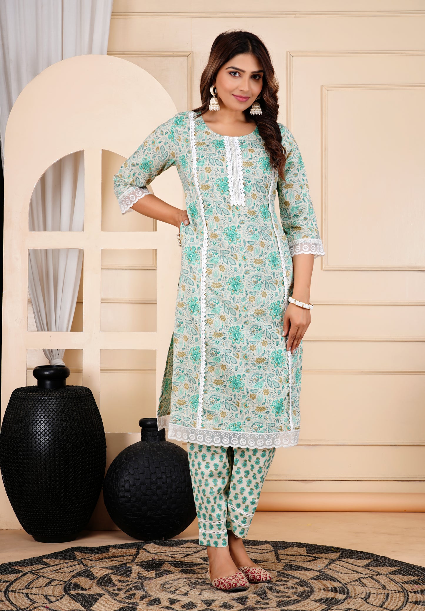 Pure Cotton Straight Kurta pant Dupatta Set