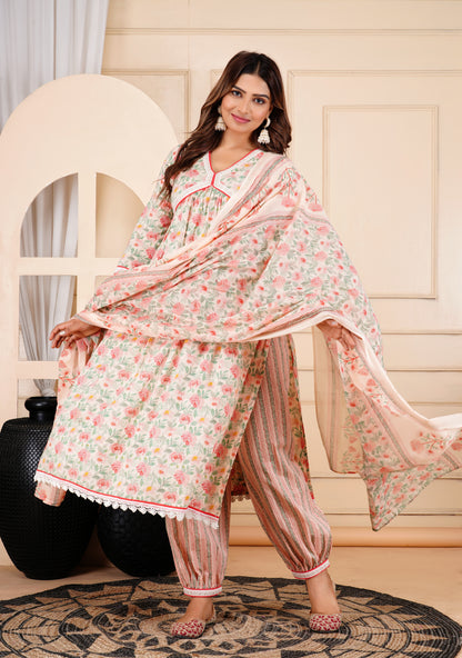 Pure Cotton Aliya Cut Dupatta Suit Set