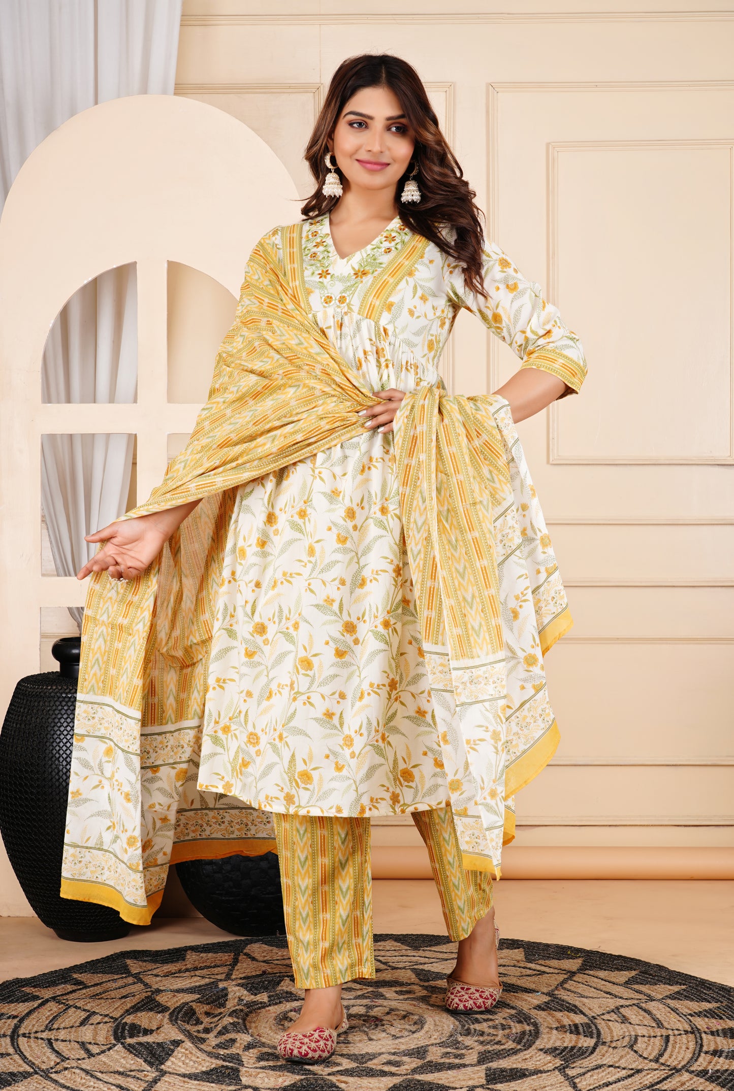 Jaipurite Embroidered Aliya Cut Dupatta Suit Set