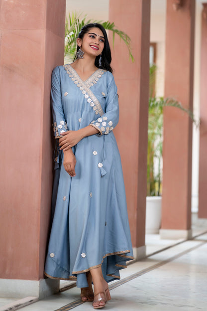 Jaipurite Grey Gotta Patti Designer Embroidered Festive & Wedding Wear Long Kurta