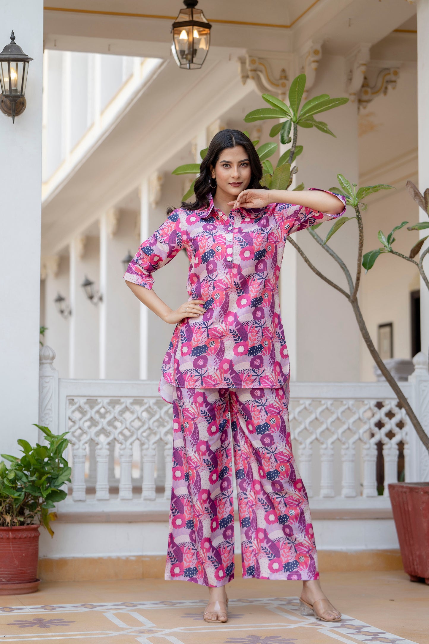 Jaipurite Heigh-low Co-ord Set With rolled-up sleeves