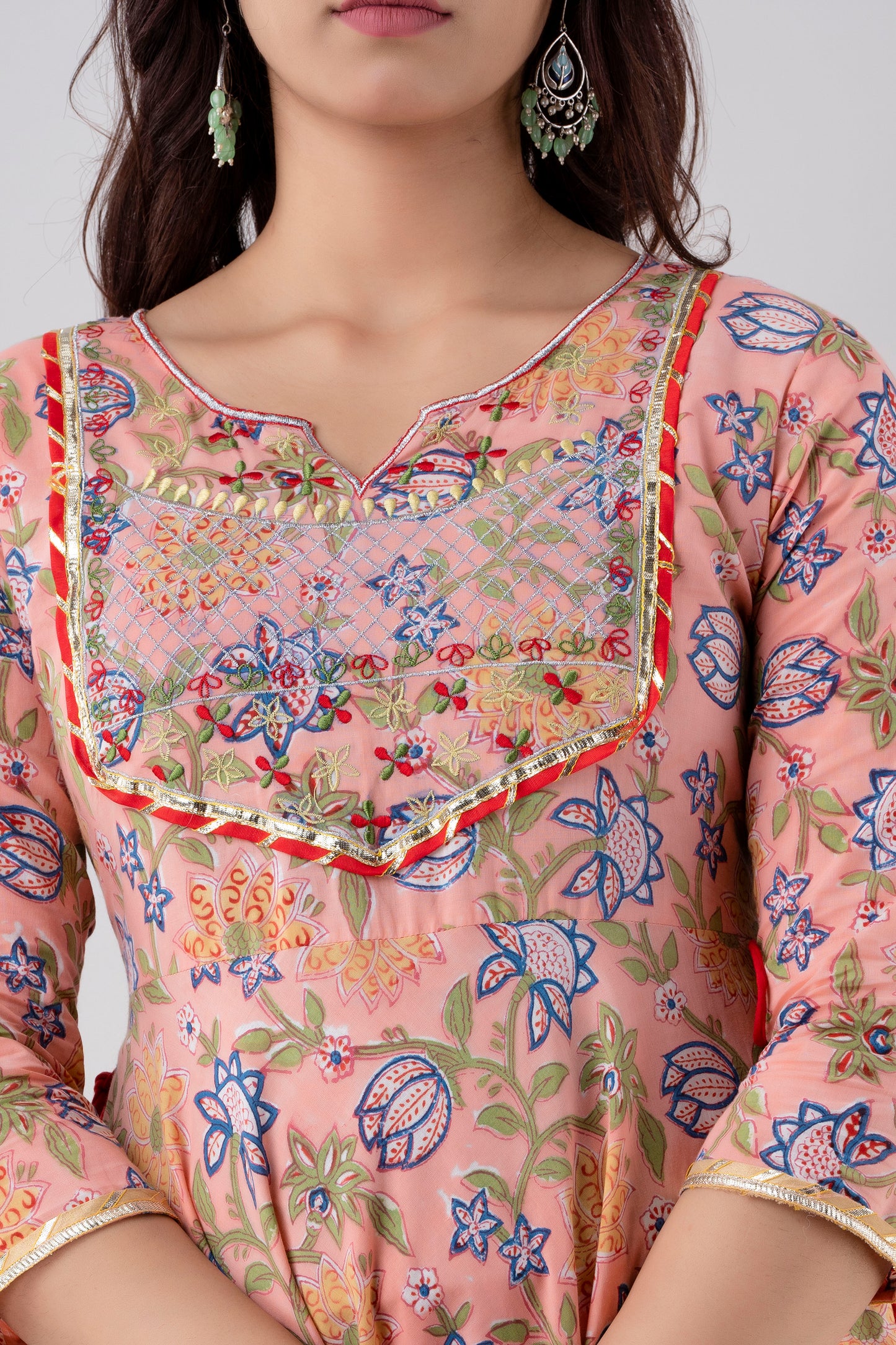 Jaipurite Multicolor Anarkali Embroidered Designer Festive Flared Long Kurta