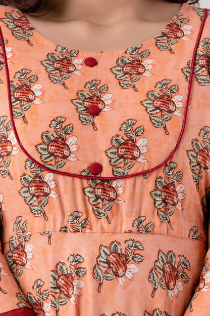 Jaipurite Anarkali Printed Flared Tie Up Party Wear Long Kurta