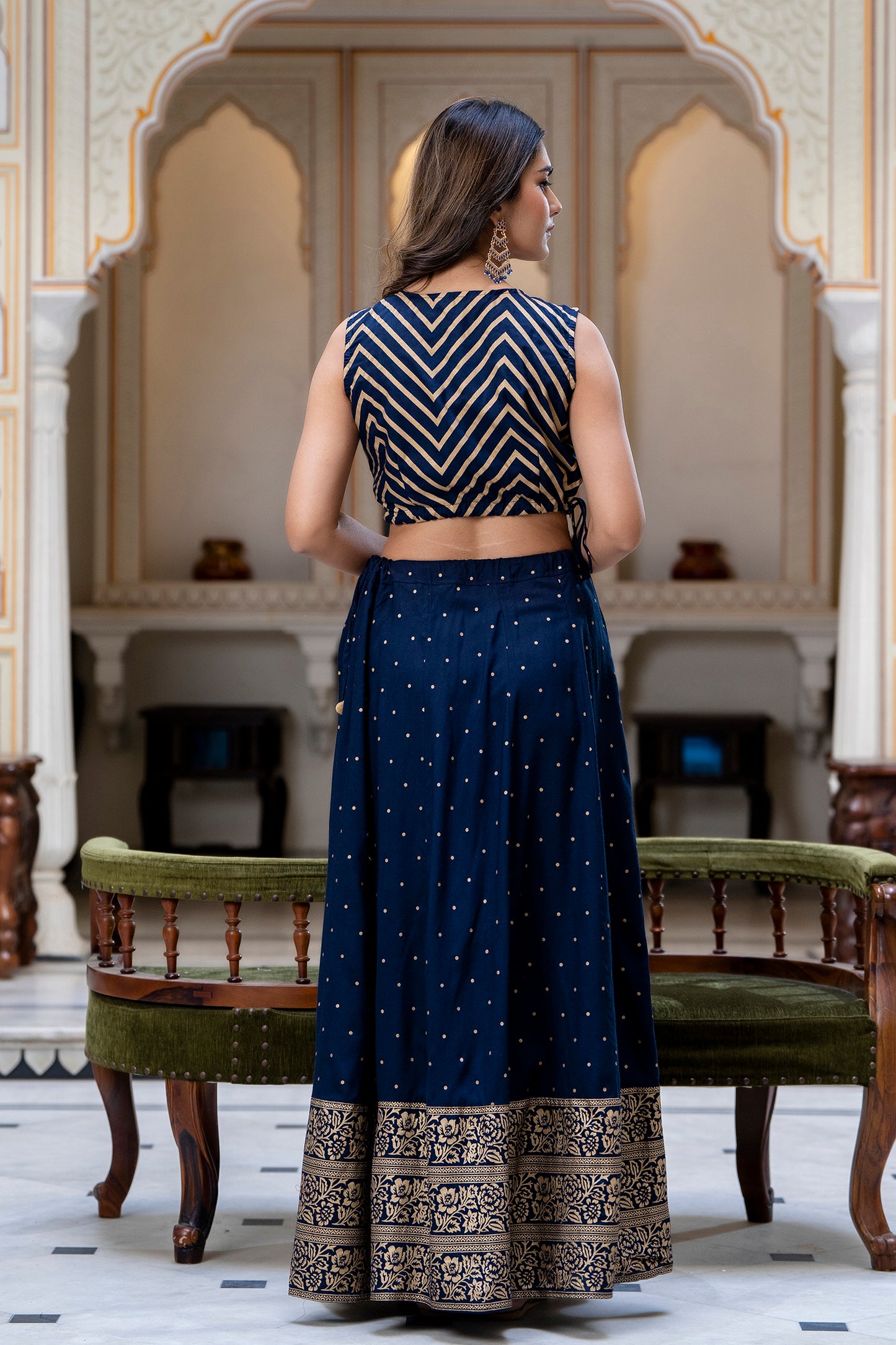 Jaipurite Printed Top & Skirt with Shrug