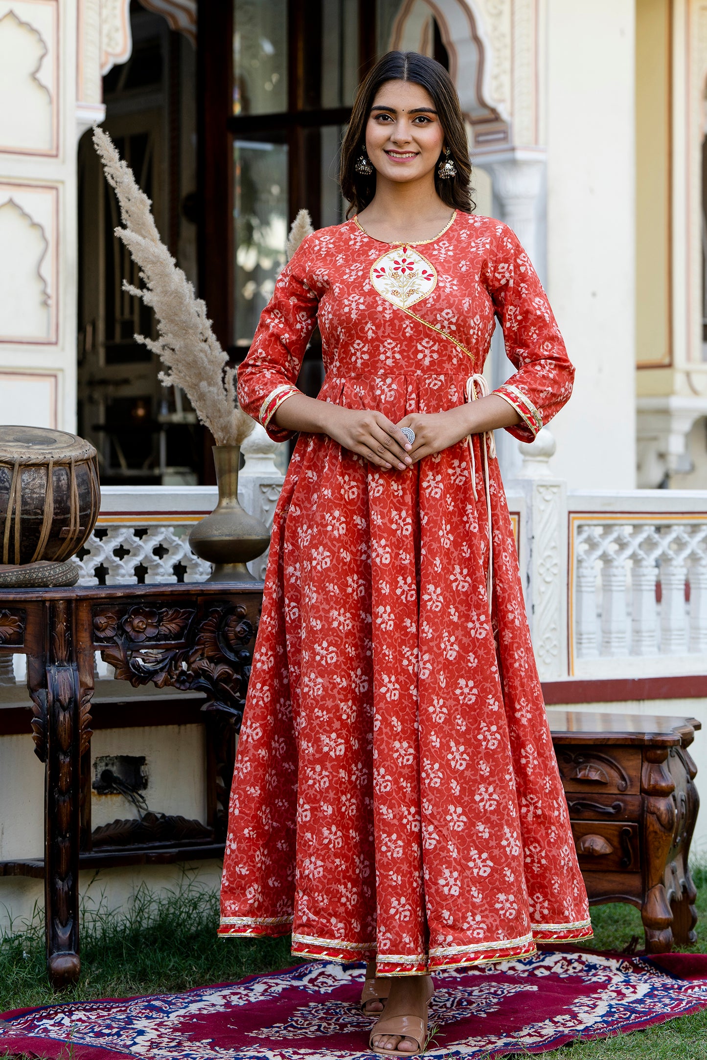 Jaipurite Embroidered Flared Wedding Wear Long Dress