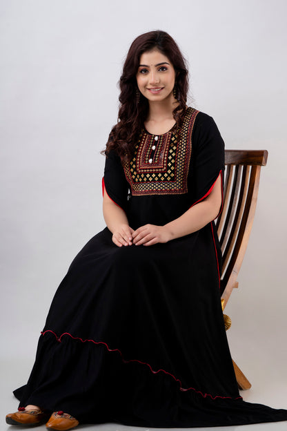 Jaipurite Embroidered Festive Long Gown In Black