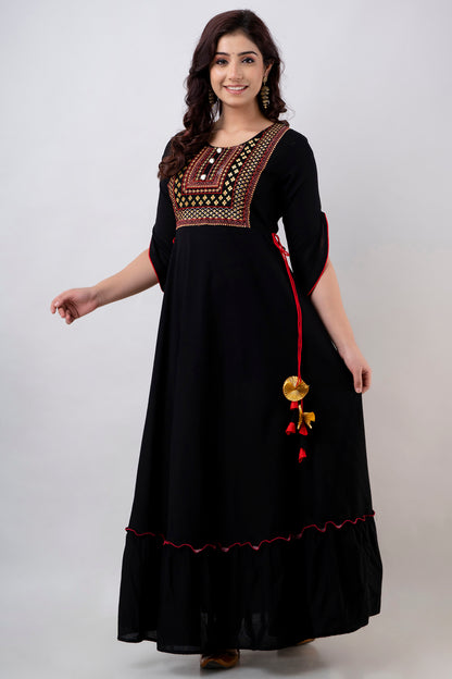 Jaipurite Embroidered Festive Long Gown In Black