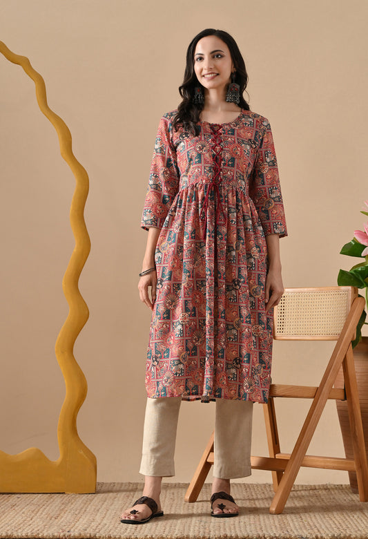 Flared Patchwork Kurta for Womens