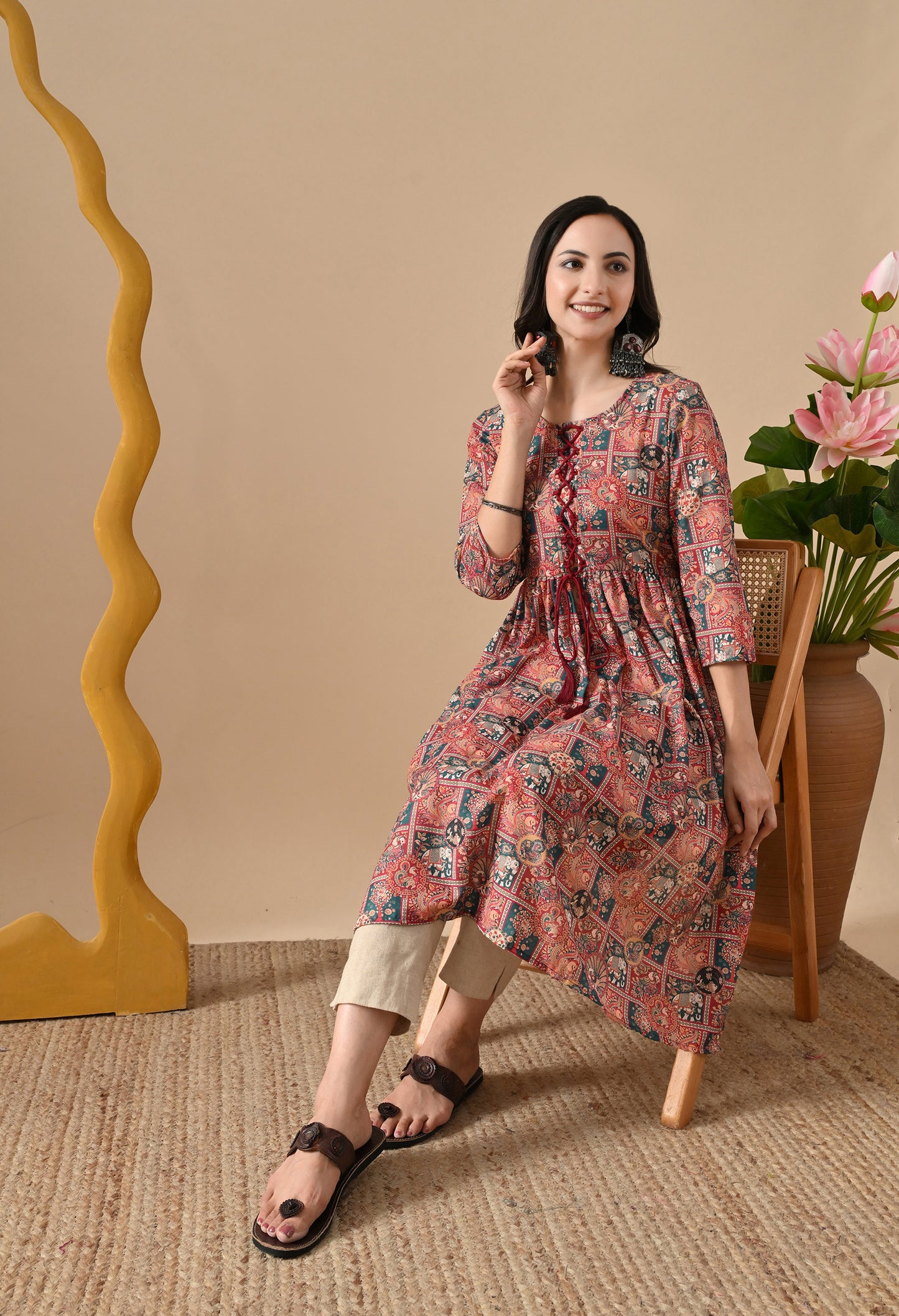 Flared Patchwork Kurta for Womens