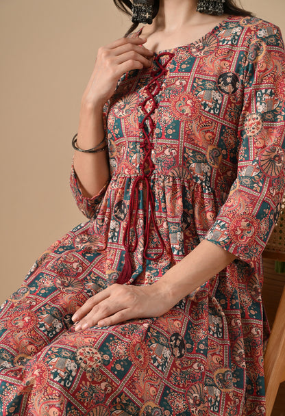 Flared Patchwork Kurta for Womens