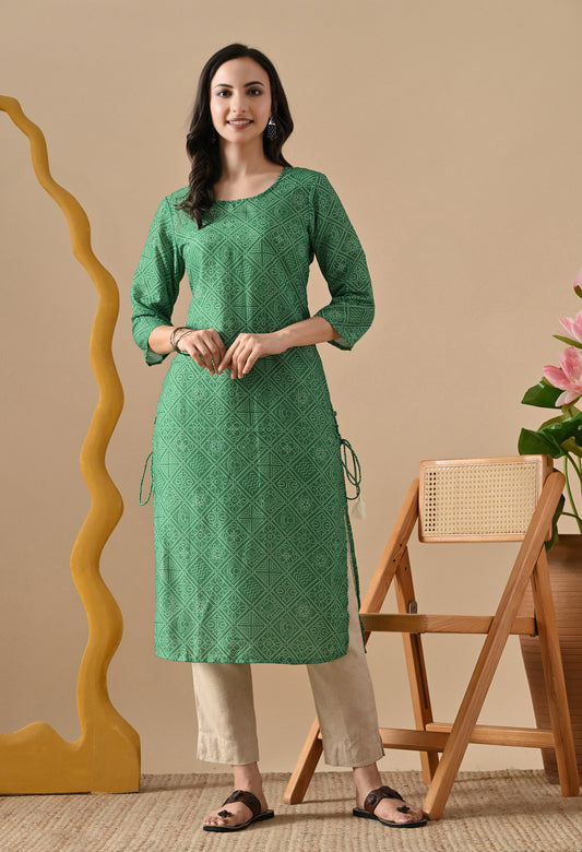 Bandhani Printed Kurta In Green