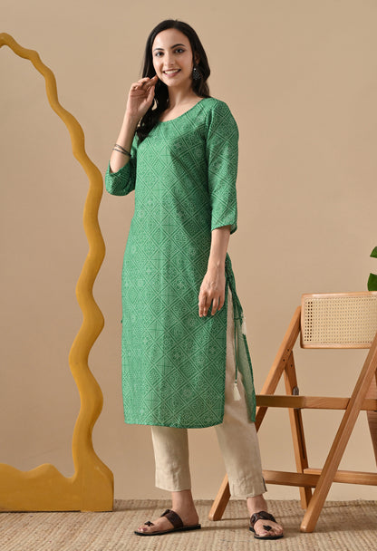 Bandhani Printed Kurta In Green