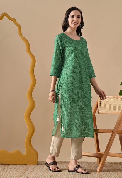 Bandhani Printed Kurta In Green