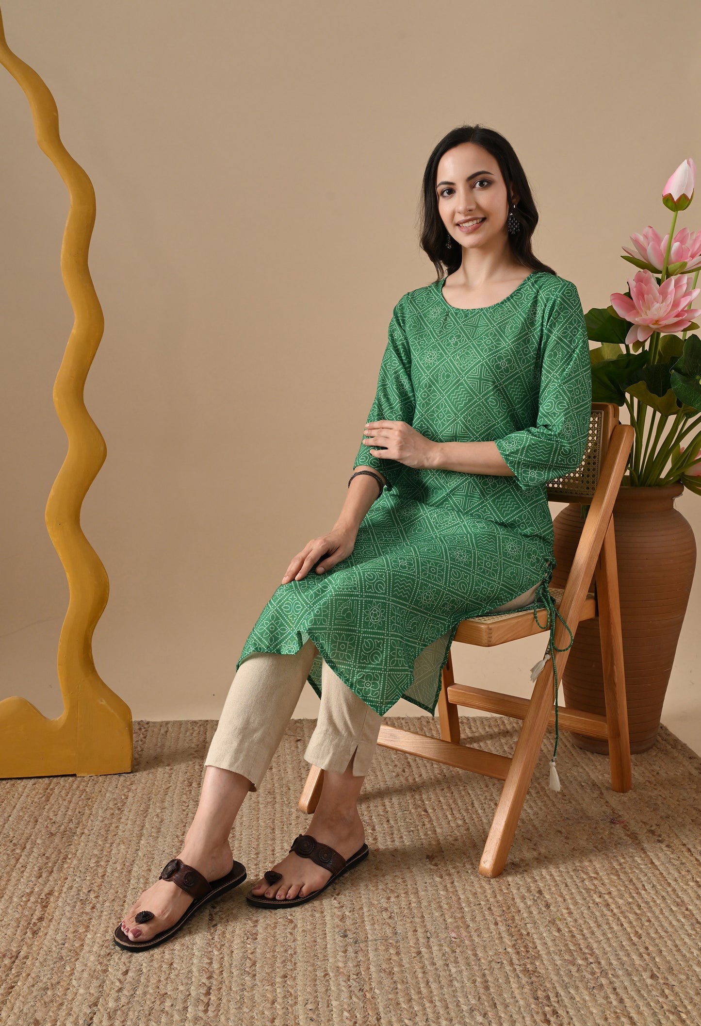 Bandhani Printed Kurta In Green