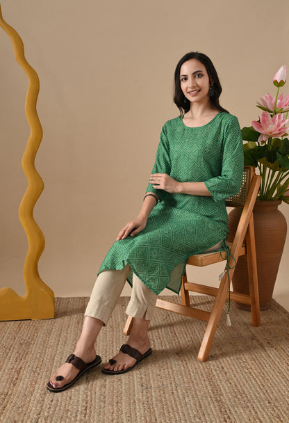 Bandhani Printed Kurta In Green