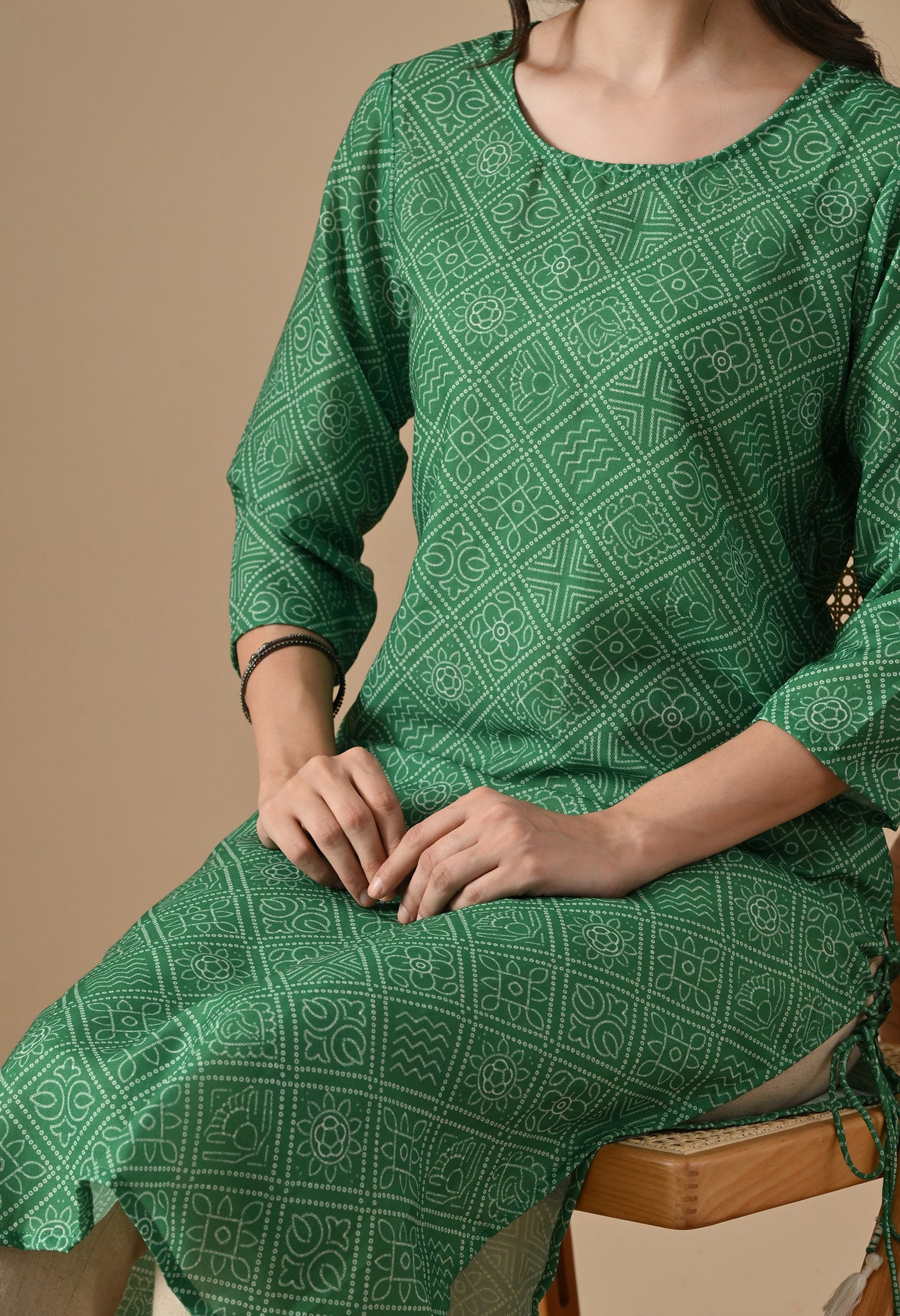 Bandhani Printed Kurta In Green