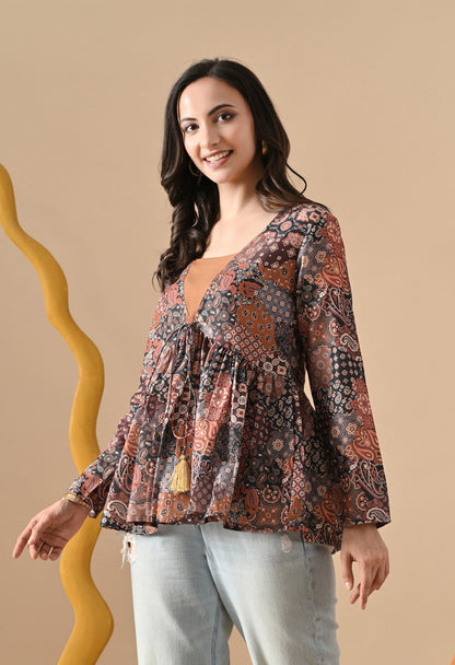 Patchwork Flared Kurta for Girls