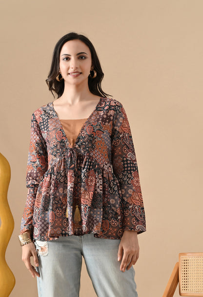 Patchwork Flared Kurta for Girls