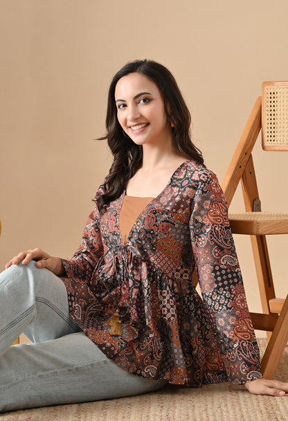 Patchwork Flared Kurta for Girls