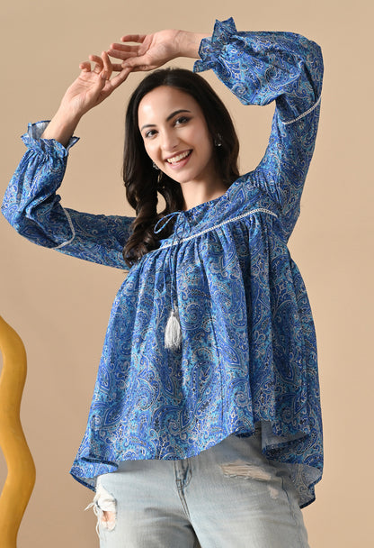 Indigo Flared Short Kurta Tunics for Girls