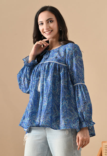 Indigo Flared Short Kurta Tunics for Girls