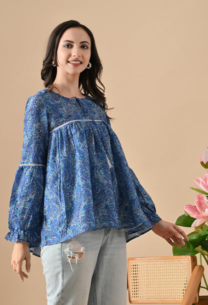 Indigo Flared Short Kurta Tunics for Girls