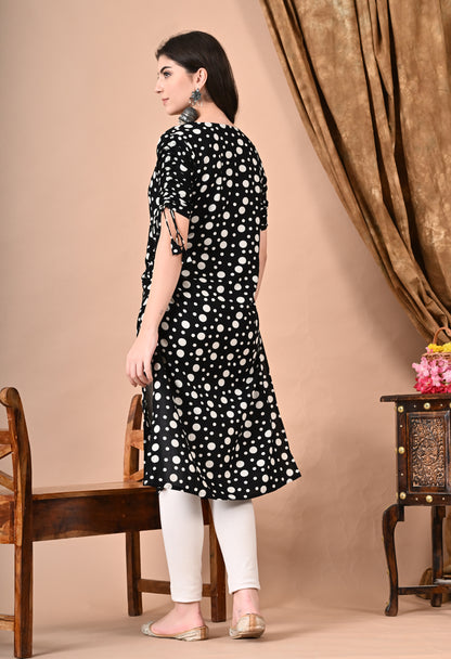 Jaipurite Polka Dots Straight Kurti in Black