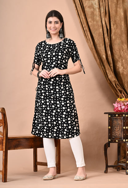 Jaipurite Polka Dots Straight Kurti in Black