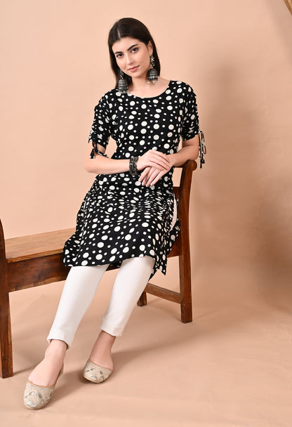 Jaipurite Polka Dots Straight Kurti in Black