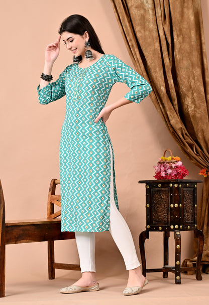 Jaipurite Light Green Straight kurti in Rayon