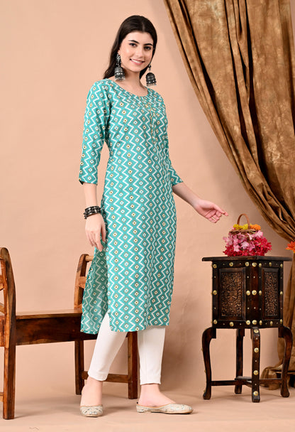 Jaipurite Light Green Straight kurti in Rayon