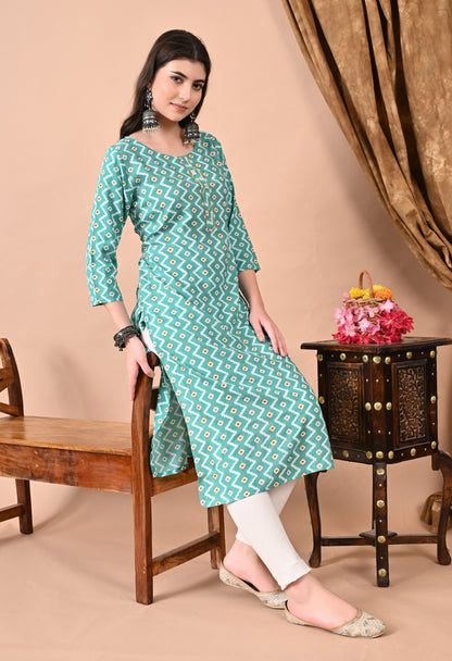 Jaipurite Light Green Straight kurti in Rayon