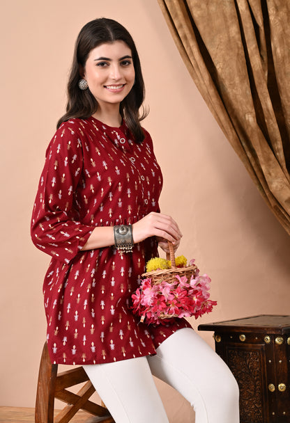 Jaipurite Maroon Printed Tunic in Viscos Rayon