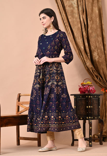 Jaipurite Embroidered Anarkali Dress In Viscose Rayon