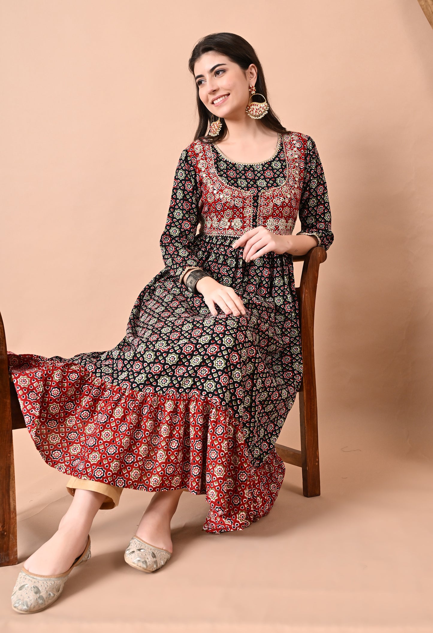 Jaipurite Embroidered Anarkali Kurta in Black,Maroon