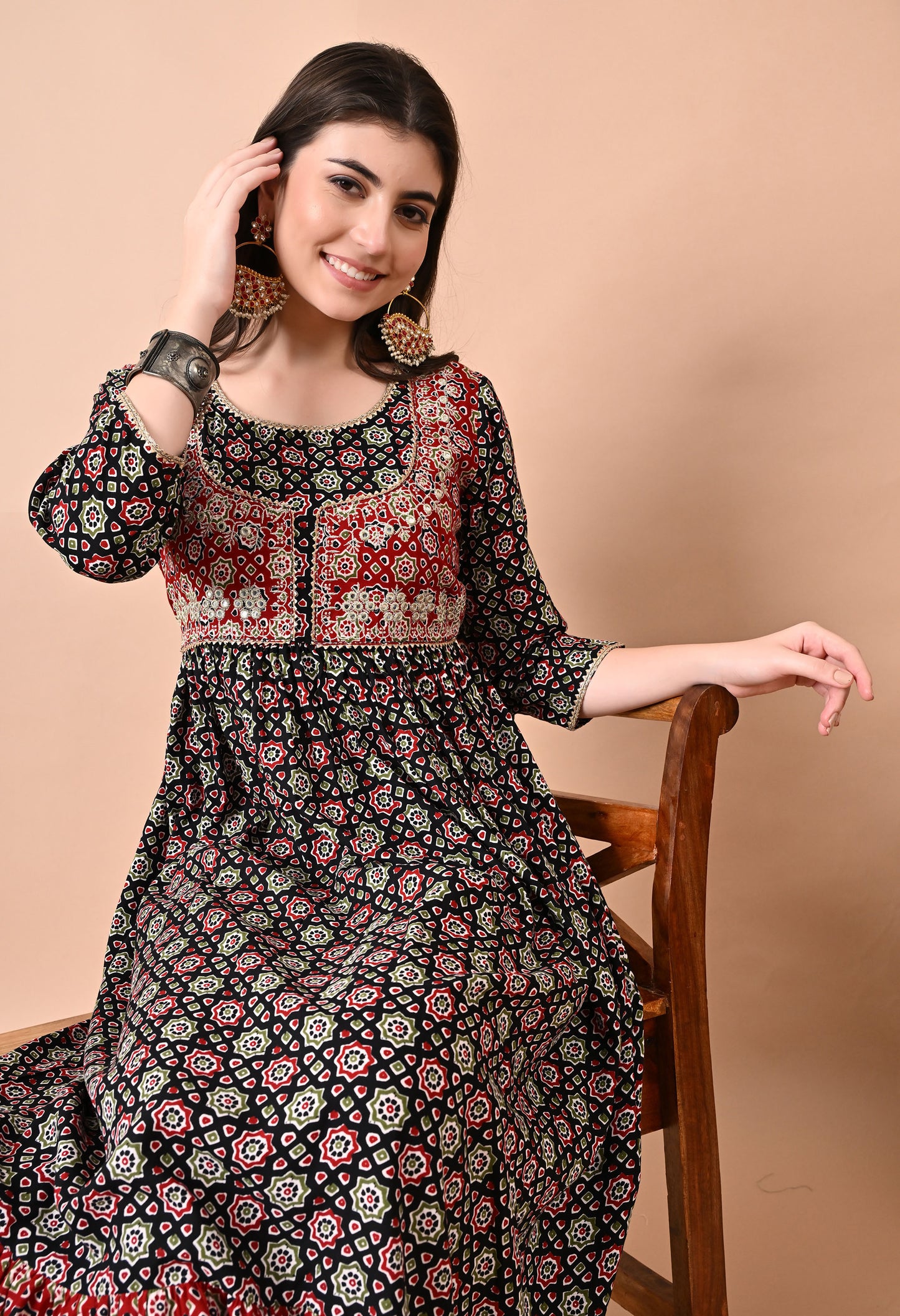 Jaipurite Embroidered Anarkali Kurta in Black,Maroon