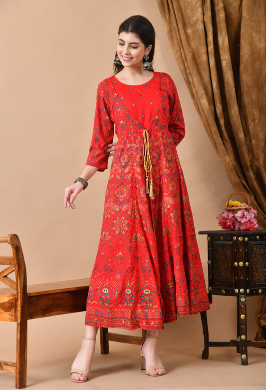 Jaipurite Embroidered Anarkali Dress In Viscose Rayon