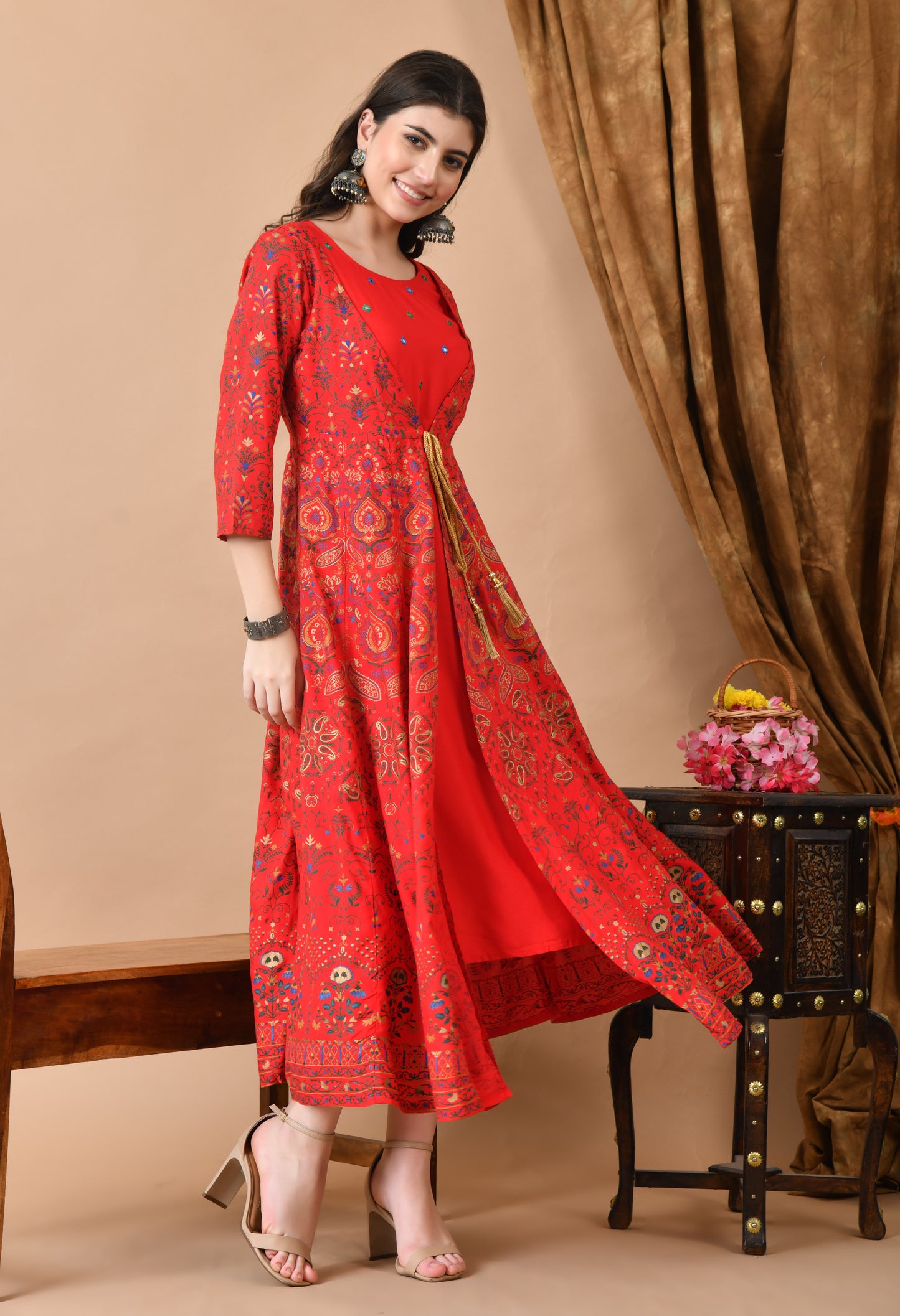 Jaipurite Embroidered Anarkali Dress In Viscose Rayon