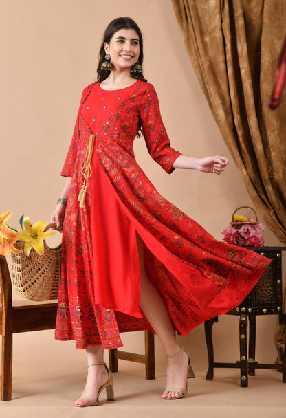 Jaipurite Embroidered Anarkali Dress In Viscose Rayon