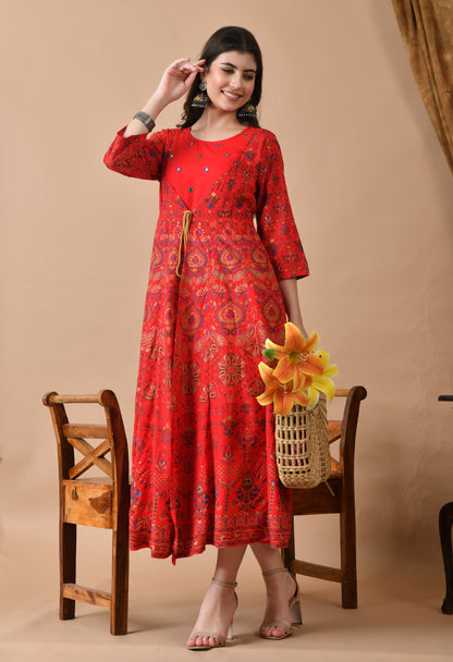 Jaipurite Embroidered Anarkali Dress In Viscose Rayon