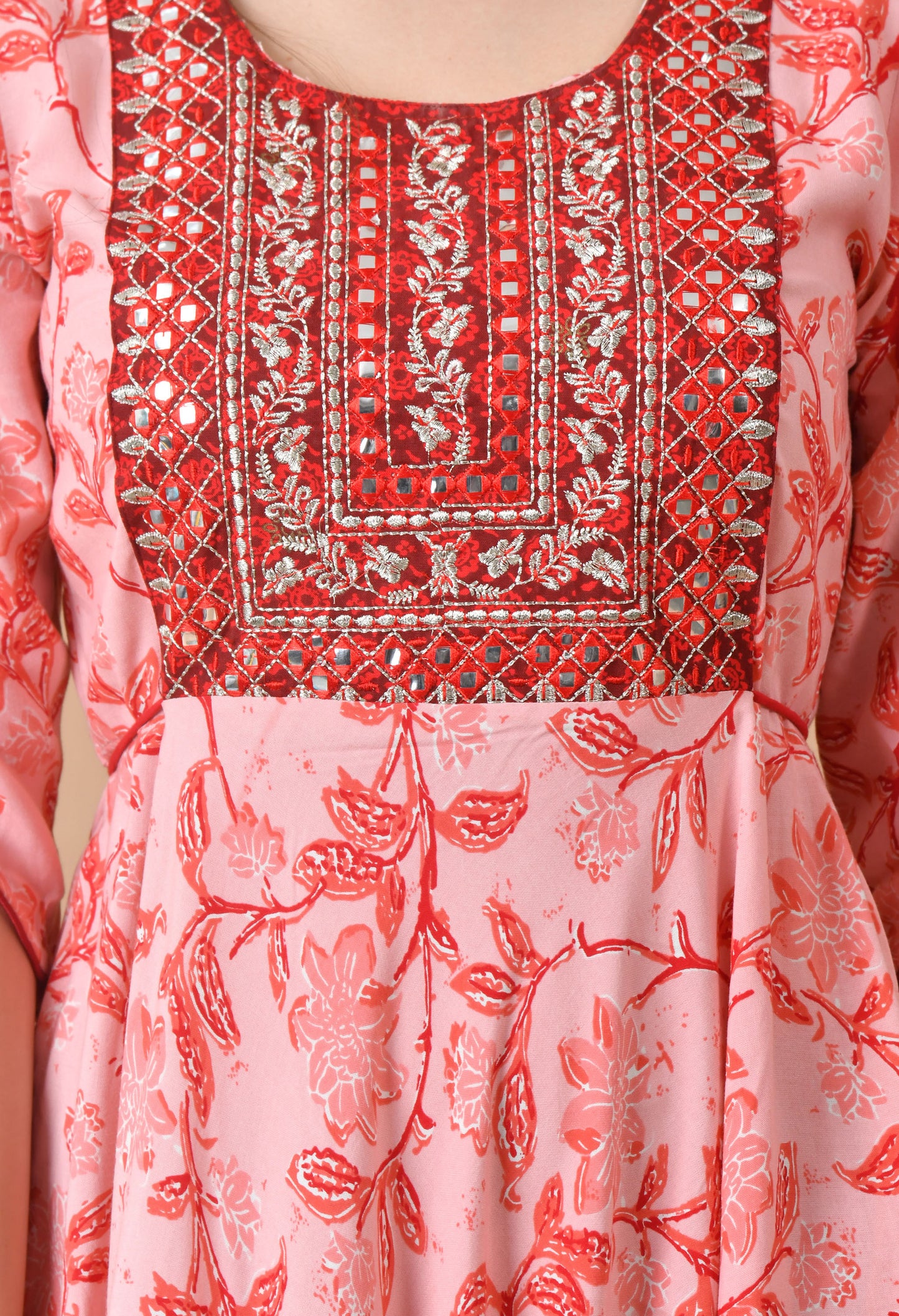 Jaipurite Embroidered Long Anarkali kurta in Pink