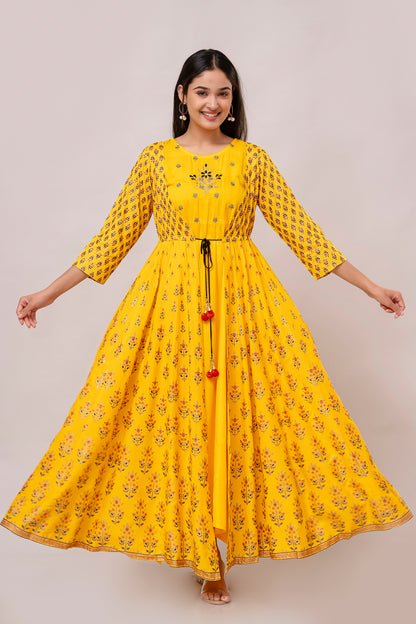 Jaipurite Embroidered Anarkali Dress Solid Viscos Rayon