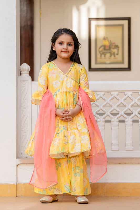 Cutie Diva Girls Festive Kurta & Sharara Set With Dupatta