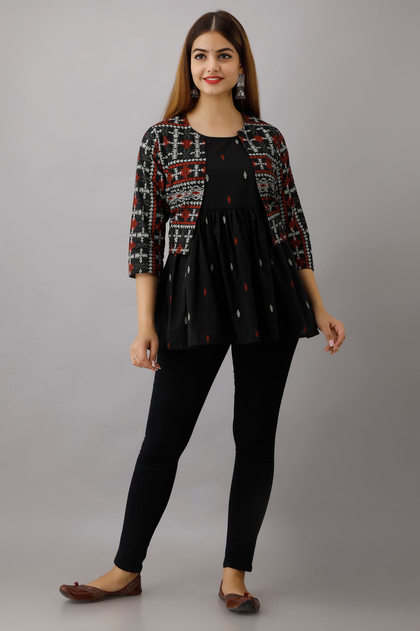 Jaipurite Black tunic with jacket in Cotton