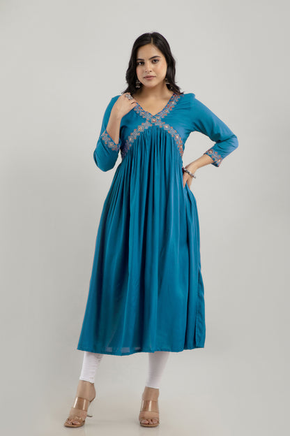 Jaipurite Embroidered Aliya Cut Kurta