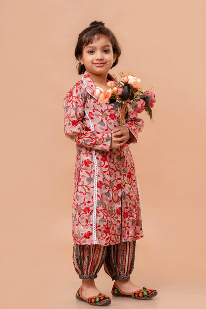 Girls Kids Wedding Kurta and Afghani Set