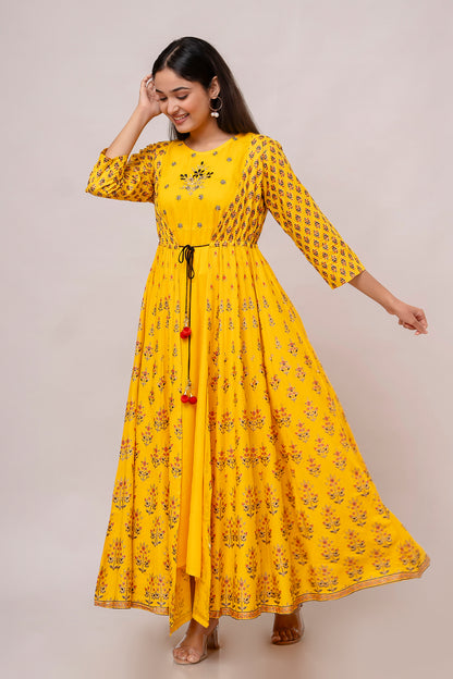 Jaipurite Embroidered Anarkali Dress Solid Viscos Rayon