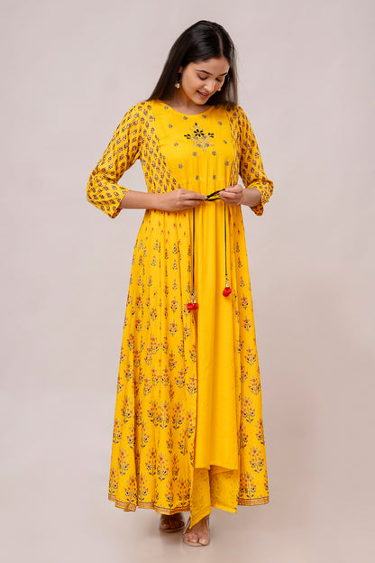 Jaipurite Embroidered Anarkali Dress Solid Viscos Rayon