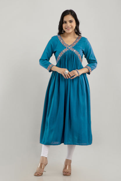 Jaipurite Embroidered Aliya Cut Kurta