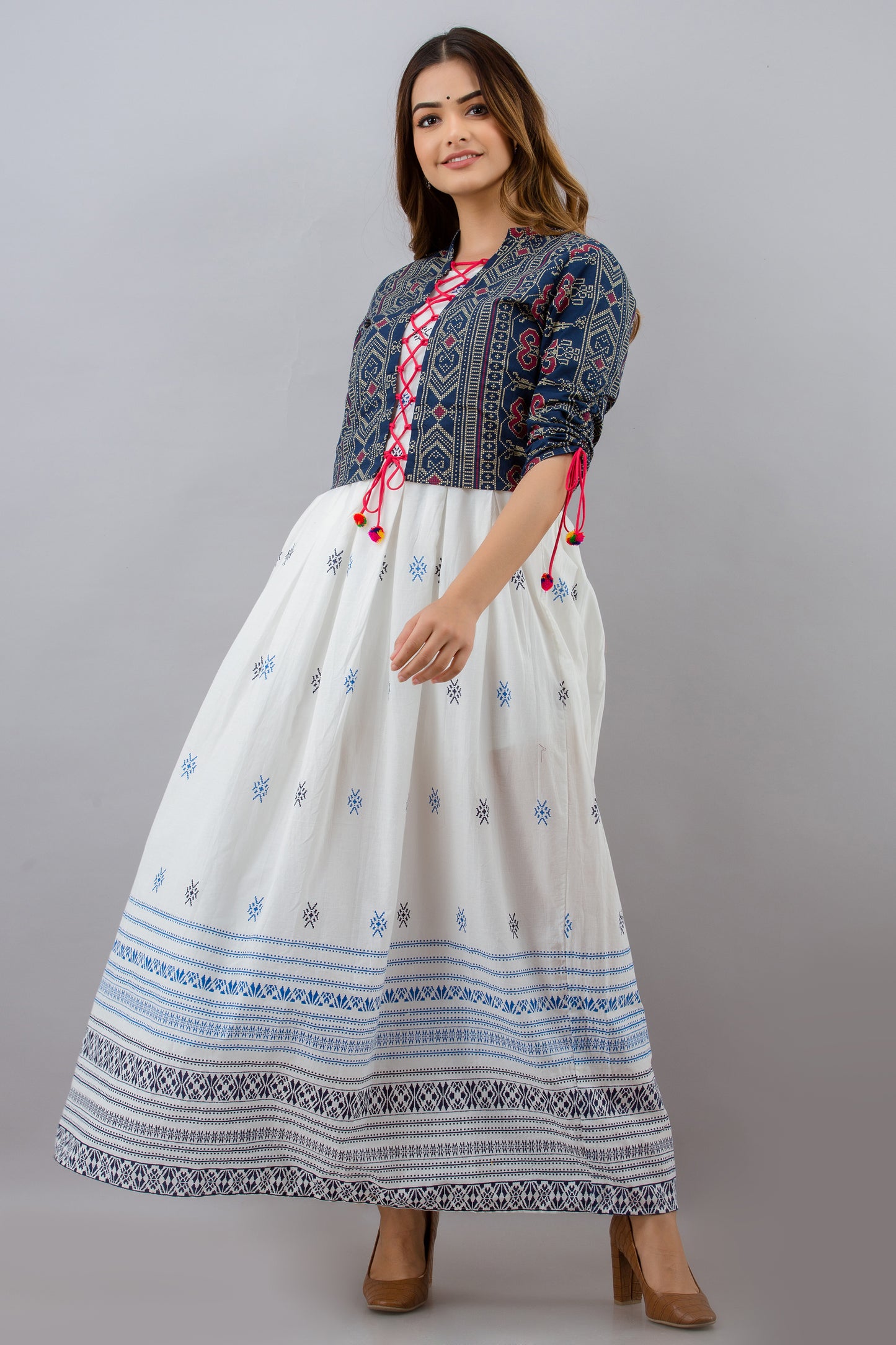 Jaipurite Cotton Printed Jacketed Anarkali Kurta